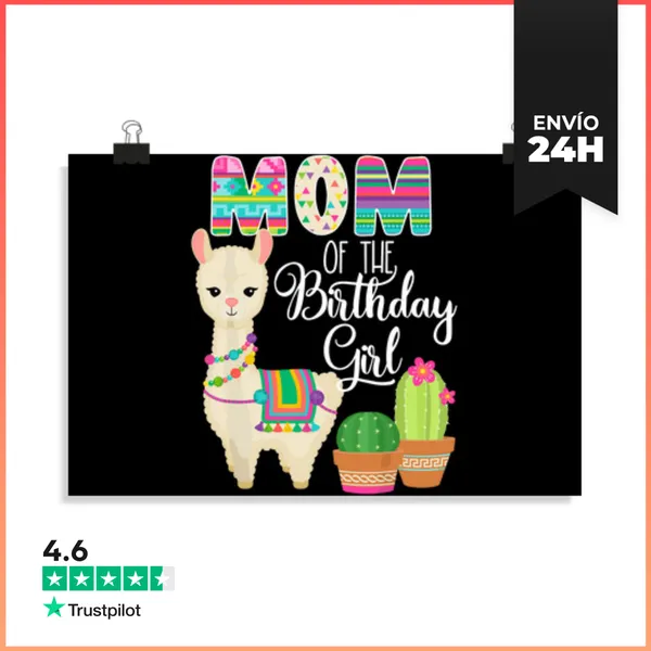 Póster Horizontal Llama Cumpleaños Mamá De La Niña De Cumpleaños