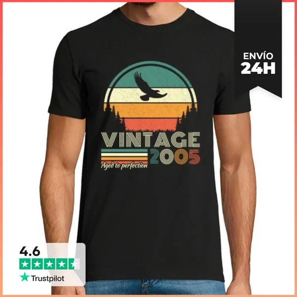 Camiseta Hombre Clásica 20 Años 2005 Vintage Cumpleaños Retro