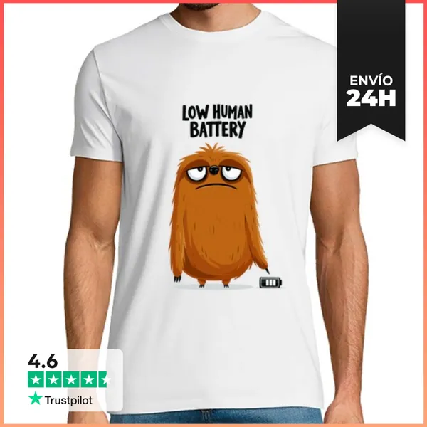 Camiseta Hombre Clásica Low Human Battery Camiseta Divertida De