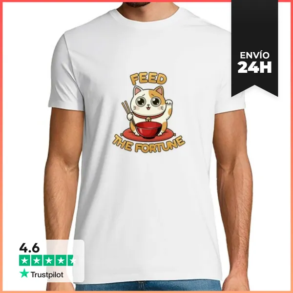 Camiseta Hombre Clásica Feed The Fortune Gato Fortuna LaTostadora