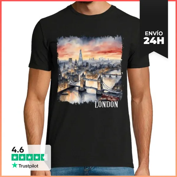 Camiseta Hombre Clásica Acuarela De Londres, Londres Reino Unido