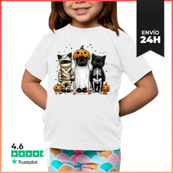 Camiseta Clásica Para Niños Gatos De Halloween Adorables