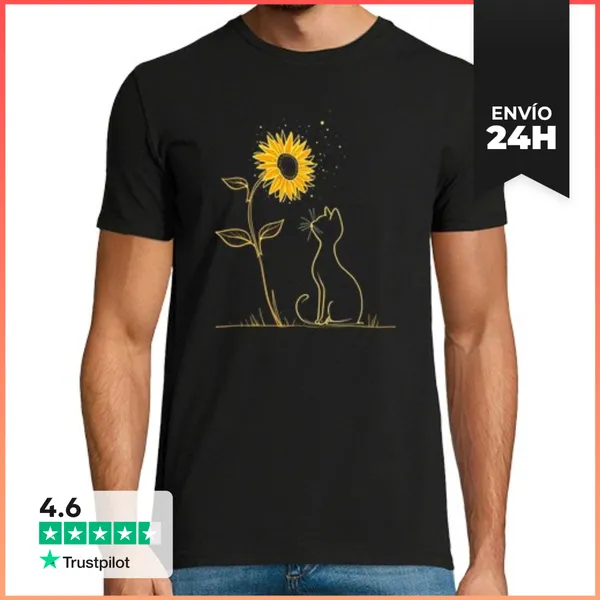 Camiseta Hombre Clásica Vibraciones De Girasol De Gato Sol Y Ro