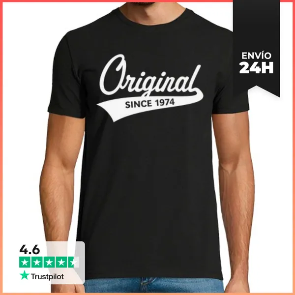 Camiseta Hombre Clásica Original Desde 1974 - Cumpleaños - Blanco