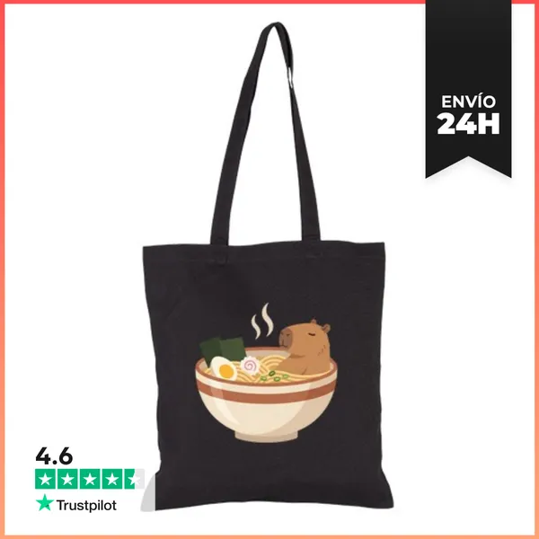 Bolsa De Tela Linda Capibara Relajándose En Un Baño De Fideos