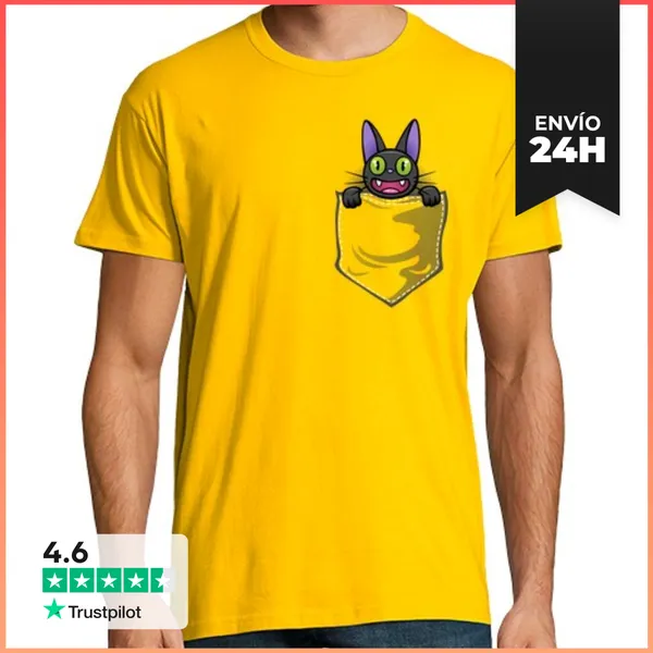 Camiseta Hombre Clásica Gato Negro En El Bolsillo LaTostadora