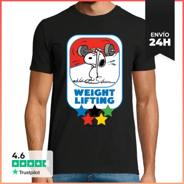 Camiseta Hombre Clásica Snoopy Weight Lifting LaTostadora