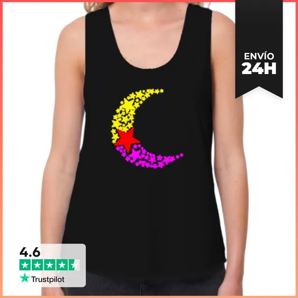 Camiseta Mujer Sin Mangas, Loose Fit Luna Tricolor LaTostadora