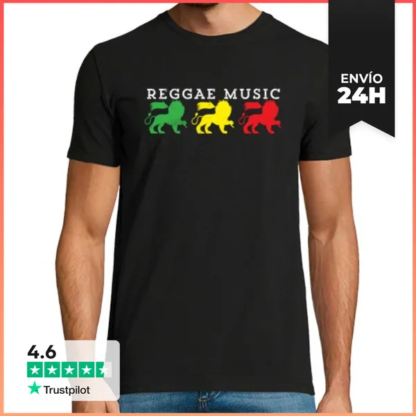 Camiseta Hombre Clásica Reggae Rasta Lion Of Judah Music