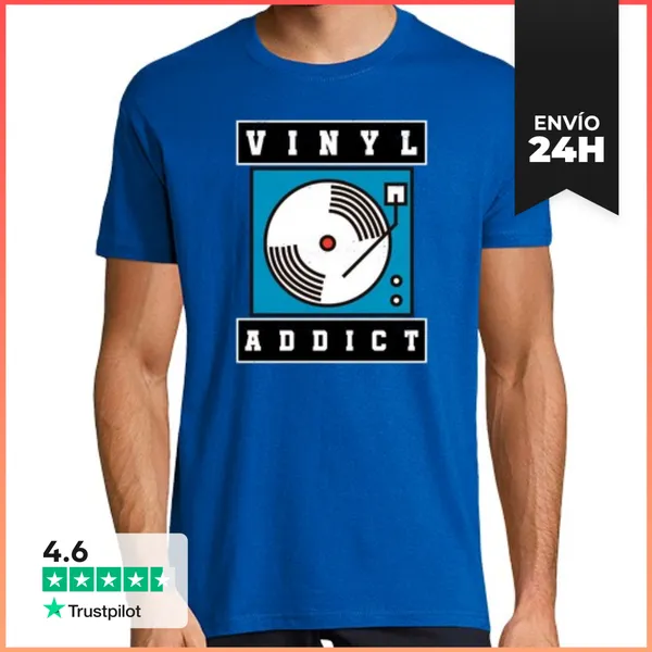 Camiseta Hombre Clásica Vinyl Addict Turntable Music Lovers