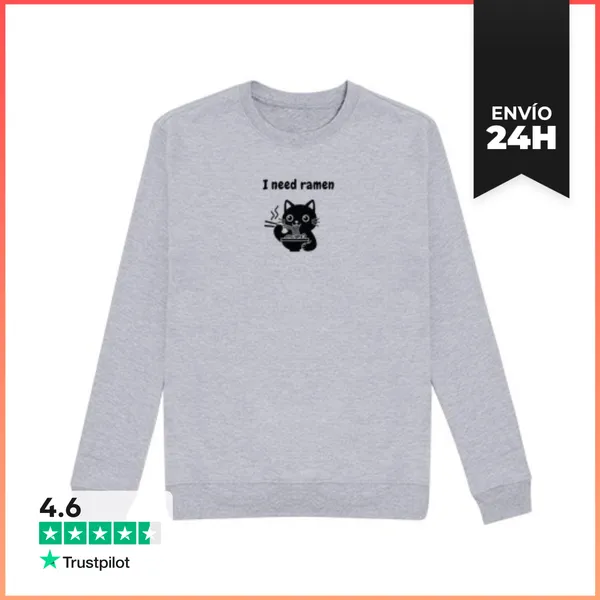 Sudadera Unisex Gato Negro Kawaii Amante De Los Fideos Ramen