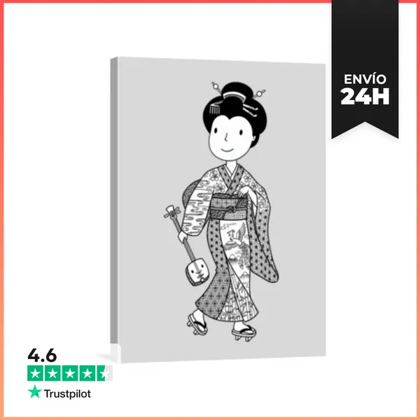 Lienzo Vertical Kimono Japonés Tradicional Shamisen LaTostadora