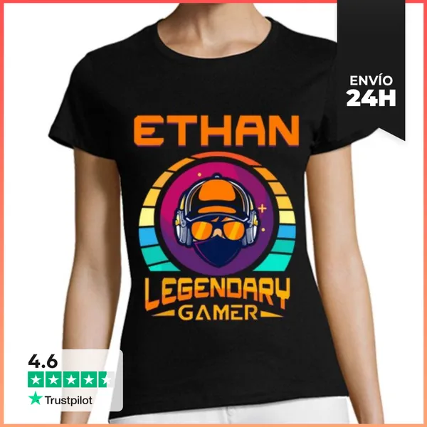 Camiseta Mujer Clásica Ethan Legendario Gamer Personalizado