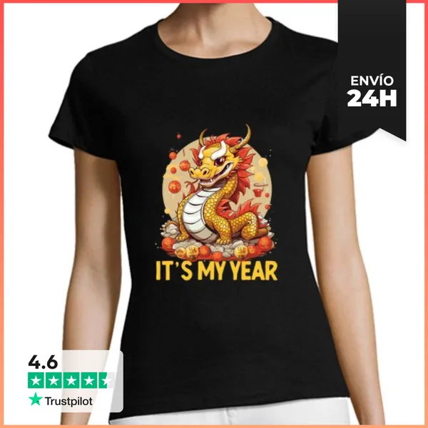 Camiseta Mujer Clásica Año Del Dragón Feliz Nuevo Chino