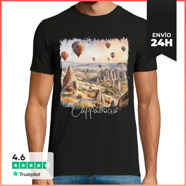 Camiseta Hombre Clásica Acuarela De Capadocia, Capadocia Turquía
