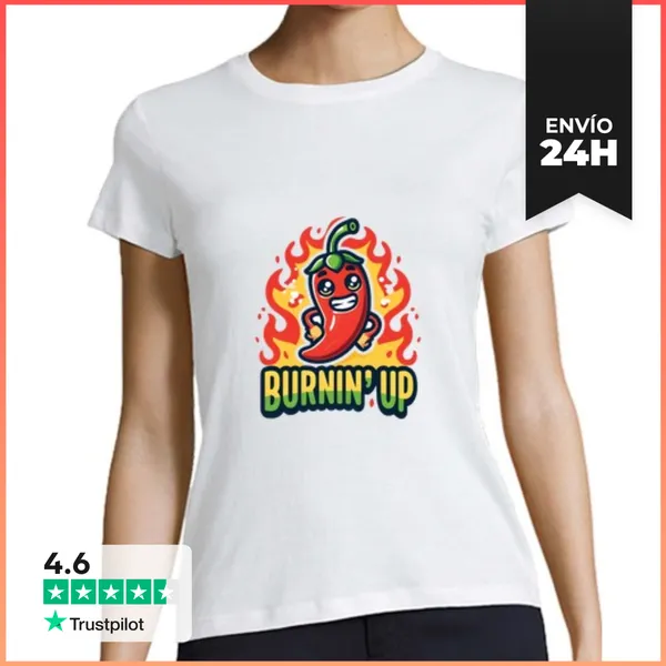 Camiseta Mujer Clásica Quemando Un Divertido Pimiento Picante