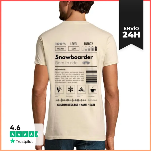 Camiseta Hombre Clásica SNOWBOARDER 3 - TEXTO PERSONALIZADO