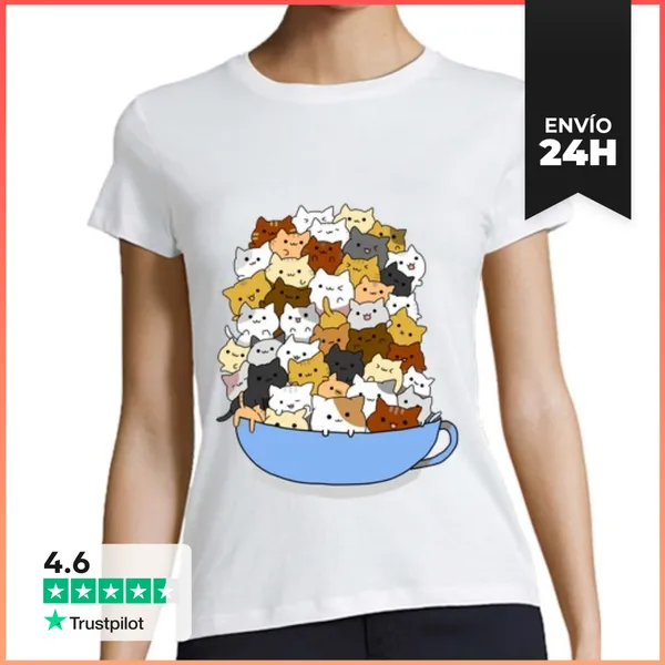 Camiseta Mujer Clásica Tazón De Gatos LaTostadora