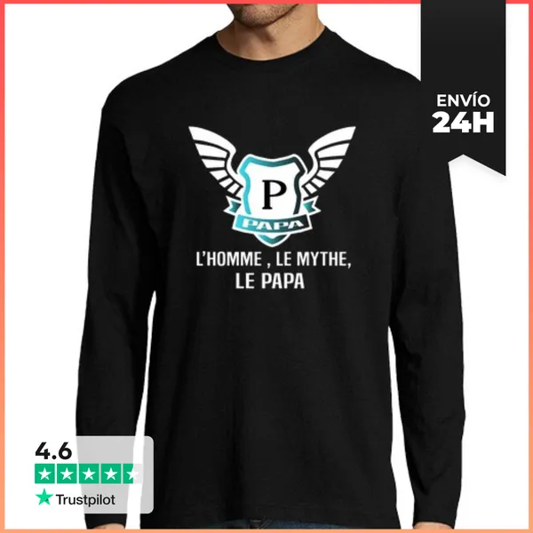 Camiseta Hombre Manga Larga Papá Hombre Mito Diseño Alas Vintage