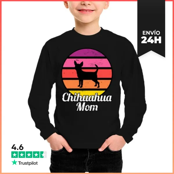 Camiseta Manga Larga Para Niños Chihuahua Mamá Yo Retro Chihuahua