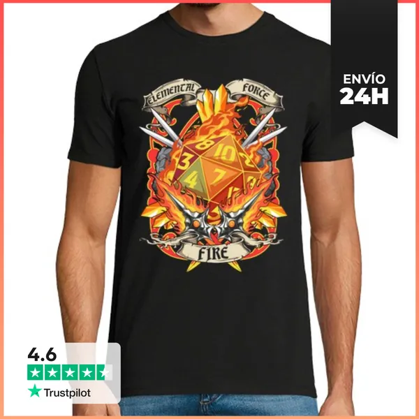 Camiseta Hombre Clásica Dado Juego De Rol Friki Fuego Gamer Dados