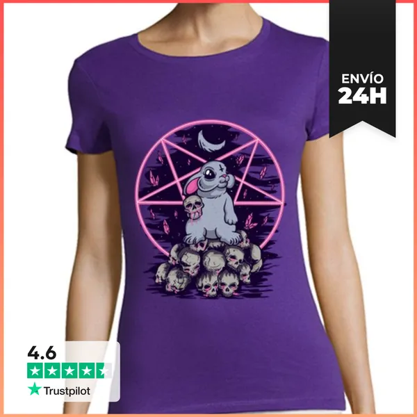 Camiseta Mujer Clásica Conejo Zombie Anticristo Bafometo Diablo