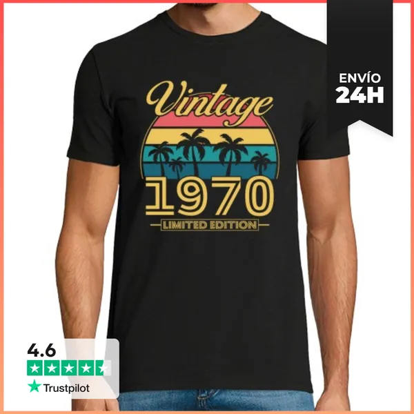 Camiseta Hombre Clásica 1970 Vintage Retro Cumpleaños Regalo