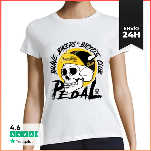 Camiseta Mujer Clásica Brave Bikers Skull Black - Delantera Y
