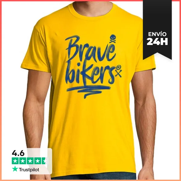 Camiseta Hombre Clásica Brave Bikers Brush Blue - Delantera Y