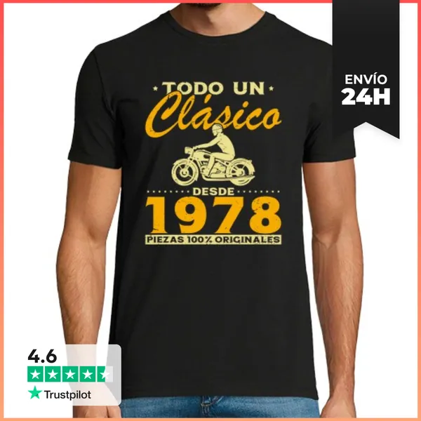 Camiseta Hombre Clásica Nacido En 1978 Motero Todo Un Clásico