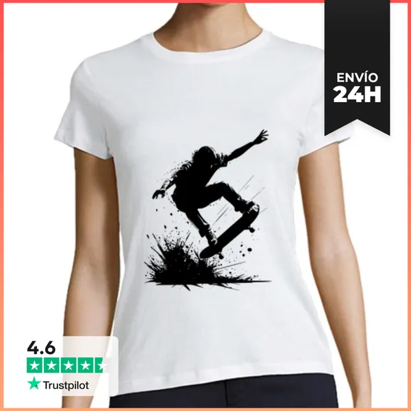 Camiseta Mujer Clásica Diseño De Trucos De Patineta Patinaje S