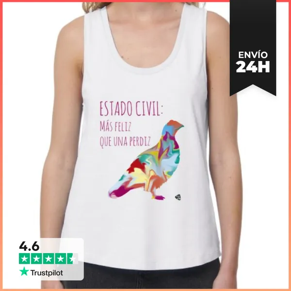 Camiseta Mujer Sin Mangas, Loose Fit Más Feliz Que Una Perdiz
