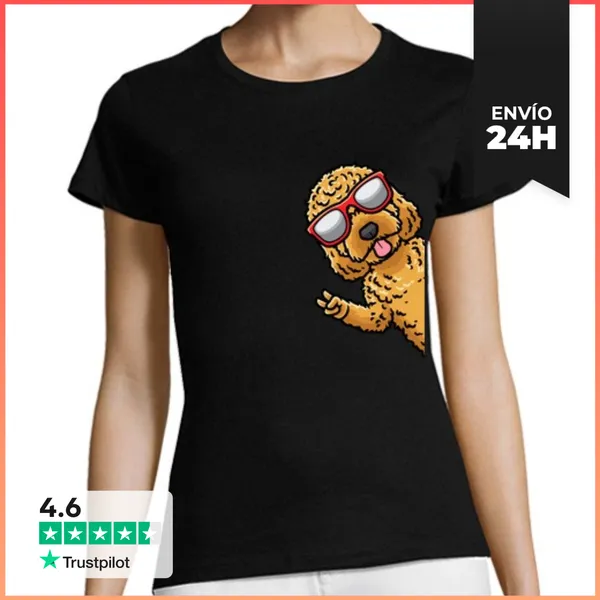Camiseta Mujer Clásica Caniche De Perro Cockapoo Con Gafas De