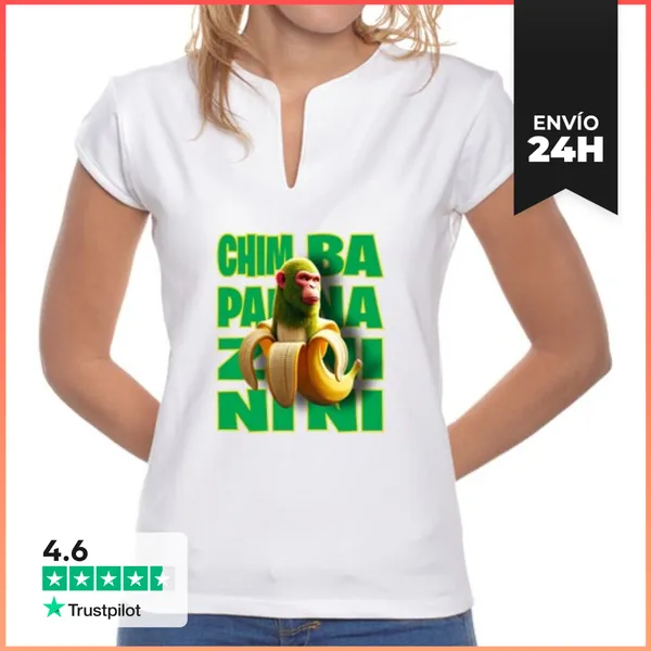 Camiseta Mujer Cuello Mao Chimpanzini Bananini LaTostadora