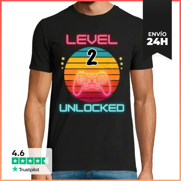 Camiseta Hombre Clásica Camiseta Level 2 Unlocked - Regalo 2º