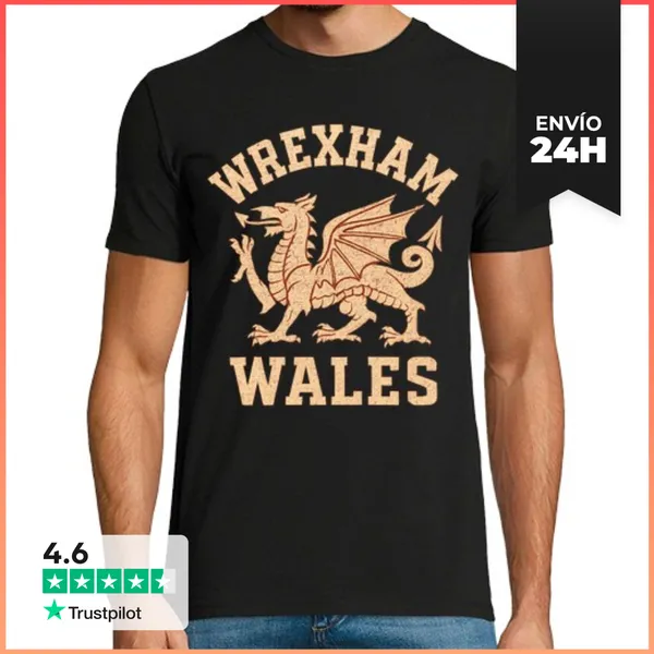 Camiseta Hombre Clásica Dragon De Gales Wrexham Pais De Gales