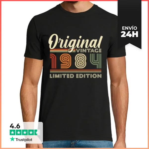 Camiseta Hombre Clásica Original 1984 Vintage Cumpleaños Retro