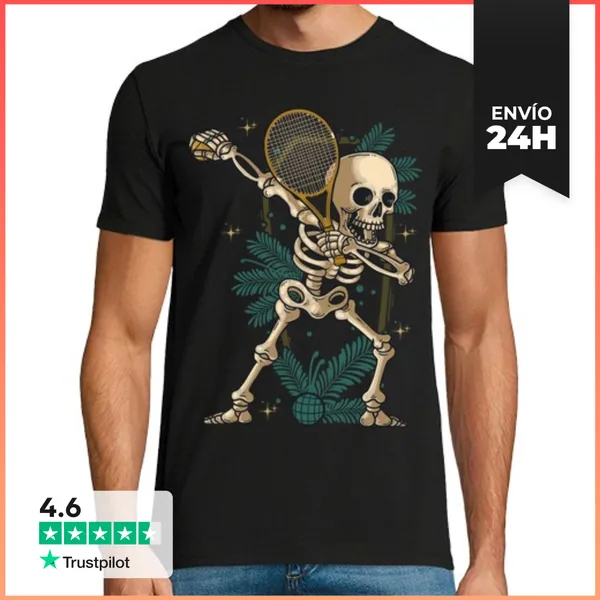 Camiseta Hombre Clásica Tenis Dabbing Esqueleto Tenista