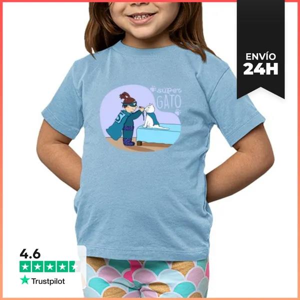 Camiseta Clásica Para Niños Diseño Infantil Gato Superhéroe