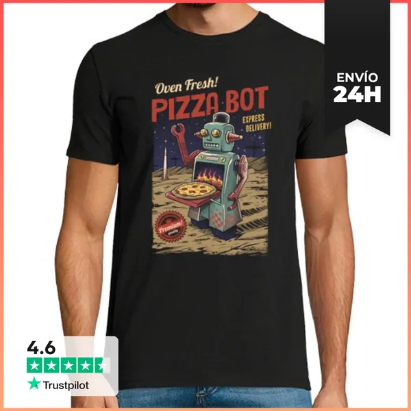 Camiseta Hombre Clásica Pizza Bot Camiseta Para Hombre
