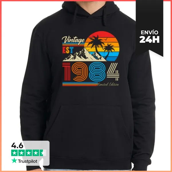 Sudadera Unisex Con Capucha Vintage 1986 Estilo Retro Palmeras