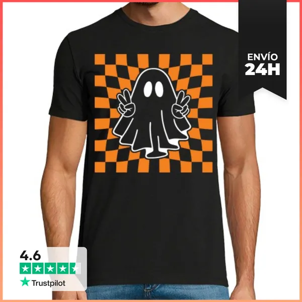 Camiseta Hombre Clásica FANTASMA HALLOWEEN CUADROS LaTostadora