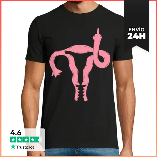 Camiseta Hombre Clásica Útero Muestra El Dedo Medio Feminista