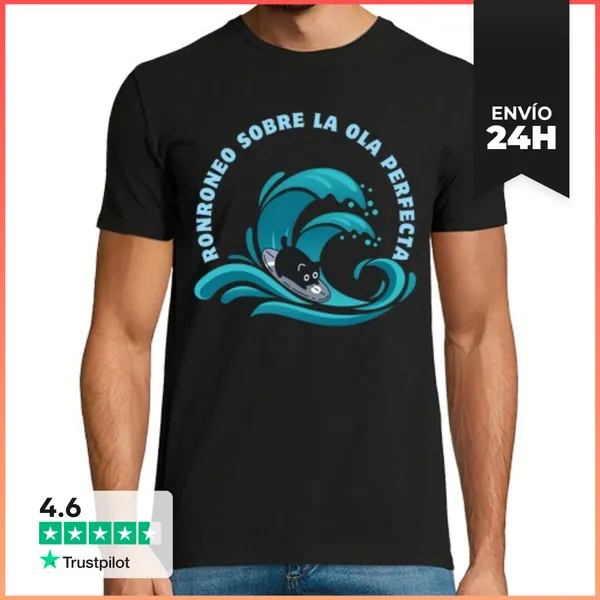 Camiseta Hombre Clásica Ronroneo Sobre La Ola Perfecta