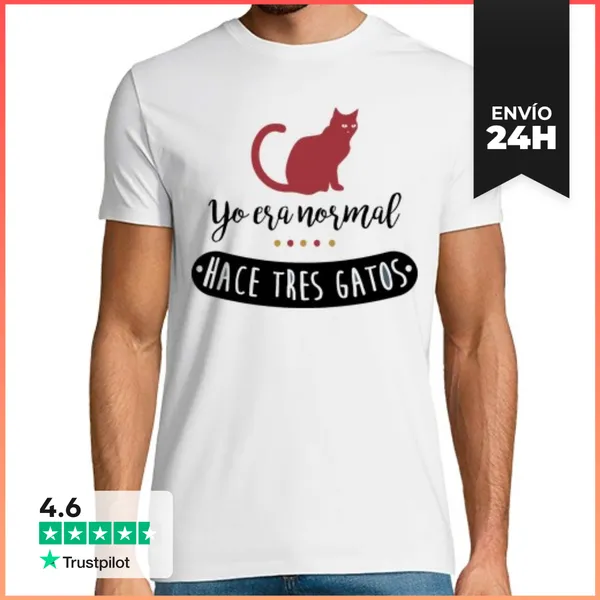 Camiseta Hombre Clásica Yo Era Normal Hace Tres Gatos LaTostadora
