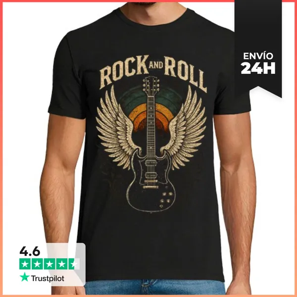 Camiseta Hombre Clásica Rock And Roll Guitarra Y Alas LaTostadora