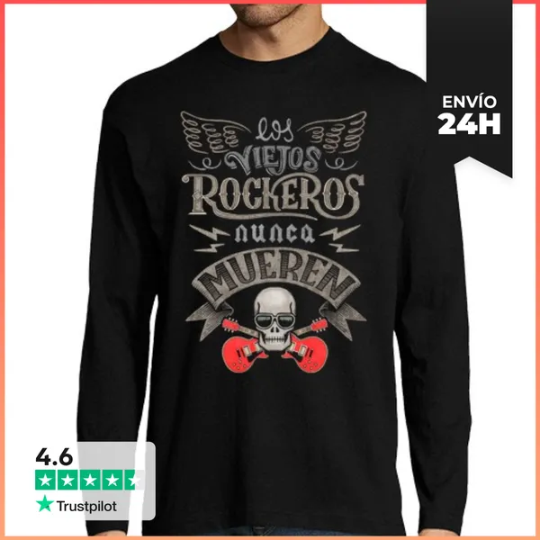 Camiseta Hombre Manga Larga Los Viejos Rockeros Nunca Mueren