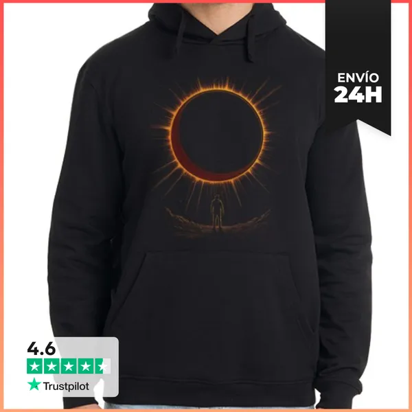 Sudadera Unisex Con Capucha Eclipse Hombre Mirando Sol Luna