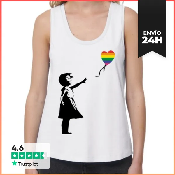 Camiseta Mujer Sin Mangas, Loose Fit Girl With Balloon LGTB