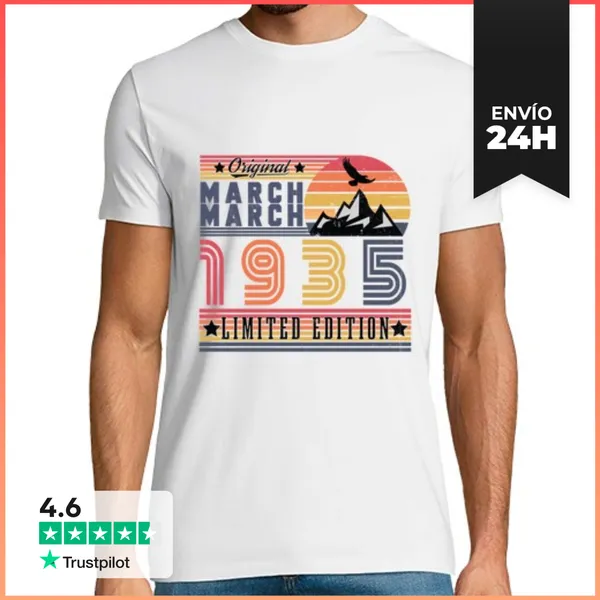 Camiseta Hombre Clásica Cosecha 1935 - Nacido En Marzo De 1935